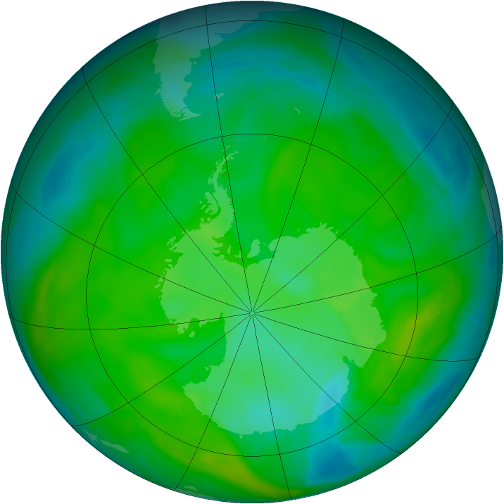 Antarctic ozone map for 15 December 2014